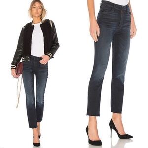MOTHER High‎ Waisted Straight Leg Raw Hem Dark Wash Denim Jeans Women